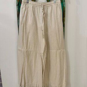 Max Studio London Beige Linen Blend Pants Elastic Waist Size Large